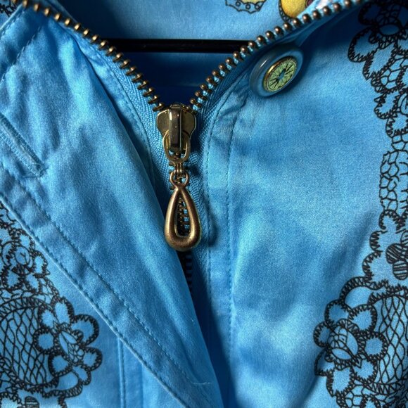 Vintage Blue 100% Silk Butterfly & Dragonfly Print Jacket Full Zip - Picture 5 of 11